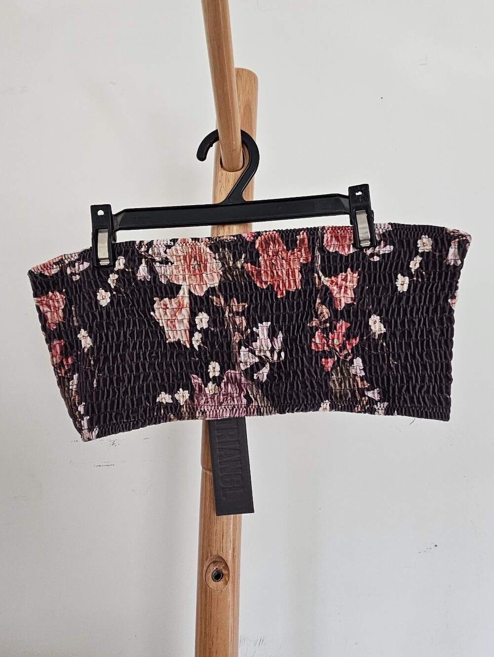 NWT Triangl Bandeau Smocked Bikini Top Dark Floral XL